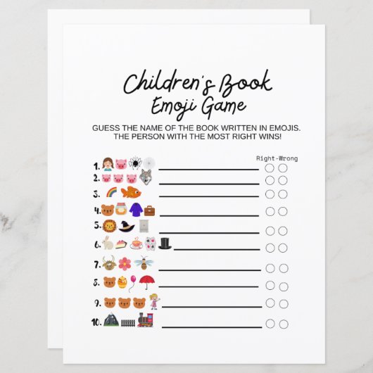 絵文字ベビーシャワーゲームと回答 (正面/裏面)