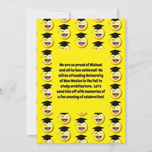 絵文字ワイルド顔かわいい卒業パーティー 招待状 (裏面)