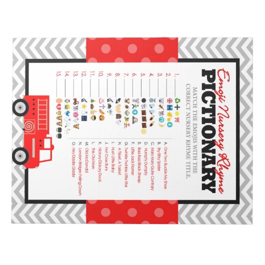 絵文字子供部屋流紋火トラック赤ちゃんシャワーゲーム ノートパッド (正面)