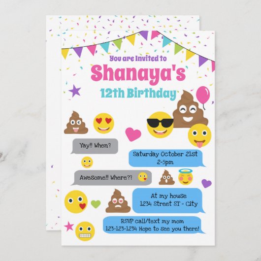 絵文字誕生日の招待,絵文字パーティー招待状 招待状 (正面/裏面)