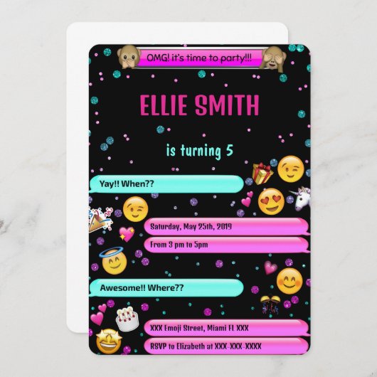 絵文字誕生日招待状 招待状 (正面/裏面)