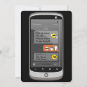 絵文字頭が切れる電話メールや文字を打つおもしろい子供の誕生日M/F 招待状 (正面)