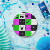 絵文字顔かわいい紫グリーンブラック ペーパープレート (パーティー)