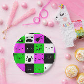 絵文字顔かわいい紫グリーンブラック ペーパープレート (パーティー)