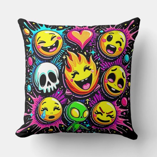 絵文字鮮やかアポップ・アートのート クッション (正面)