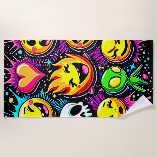 絵文字鮮やかアポップ・アートのート ビーチタオル (正面)