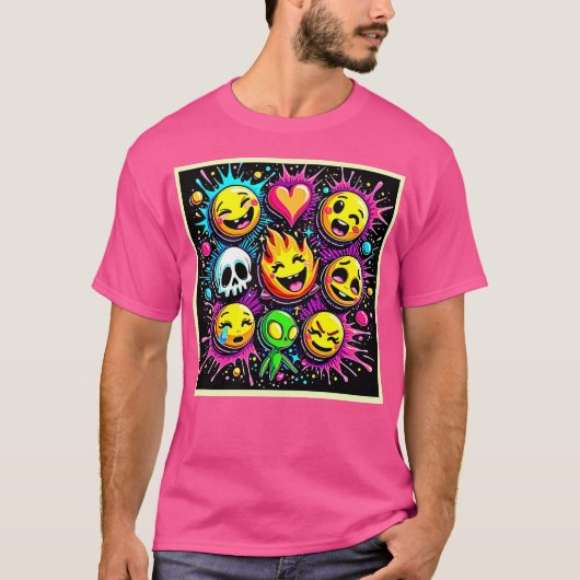 絵文字鮮やかアポップ・アートのート Tシャツ (正面)