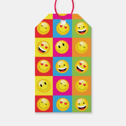 絵文字10代の誕生日パーティハッピー顔 ギフトタグ (正面)