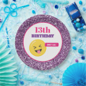 絵文字10代の誕生日パープルグリッター紙プレート ペーパープレート (パーティー)
