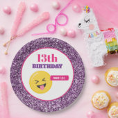 絵文字10代の誕生日パープルグリッター紙プレート ペーパープレート (パーティー)