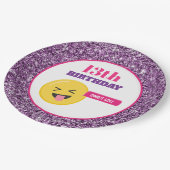 絵文字10代の誕生日パープルグリッター紙プレート ペーパープレート (アングル)