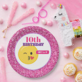 絵文字10代の誕生日ピンクグリッター紙プレート ペーパープレート (パーティー)