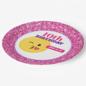 絵文字10代の誕生日ピンクグリッター紙プレート ペーパープレート (アングル)