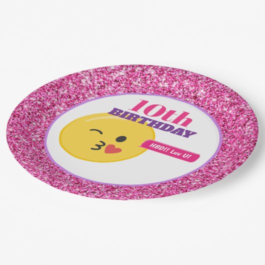 絵文字10代の誕生日ピンクグリッター紙プレート ペーパープレート (アングル)