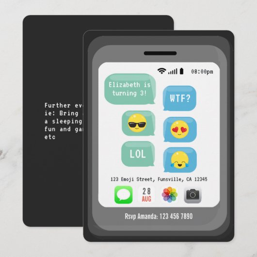 絵文字 テーマの誕生日パーティー 招待状 (正面/裏面)