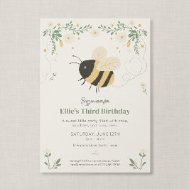 絵本のはちみつ採取のミツバチと野の花の子供の誕生日 招待状