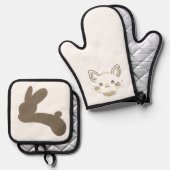 絵本のような優しいうさぎ 鍋つかみ&鍋敷きセット (正面/裏面)