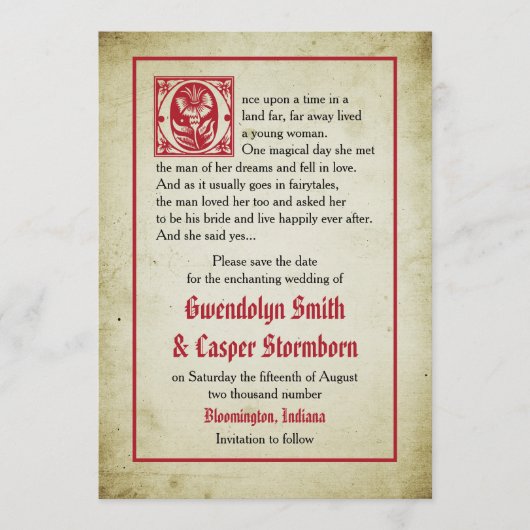 絵本のページ風 ヴィンテージ フェアリーテイル サンキューカード セーブザデート (正面)