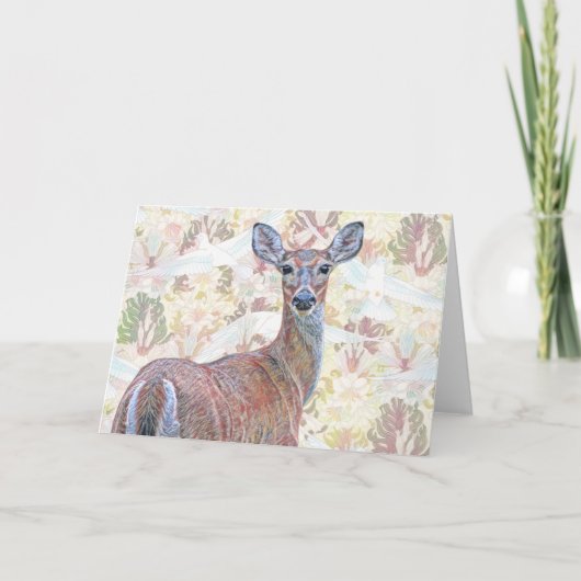 絵柄アートノートカードの鹿と鳩の模様1 カード (正面)