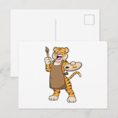 絵画でペイントと筆を使う虎 ポストカード (正面/裏面)