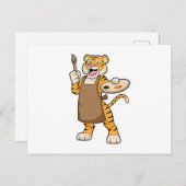 絵画でペイントと筆を持つ虎 ポストカード (正面/裏面)