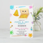 絵画とピザの誕生日パーティー招待状 招待状 (スタンド正面)