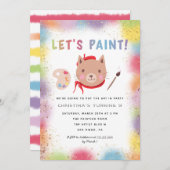 絵画のアートパーティー子供の誕生日キティキャット 招待状 (正面/裏面)