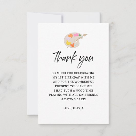 絵画のパーティーの最初の誕生日パーティー サンキューカード (正面)
