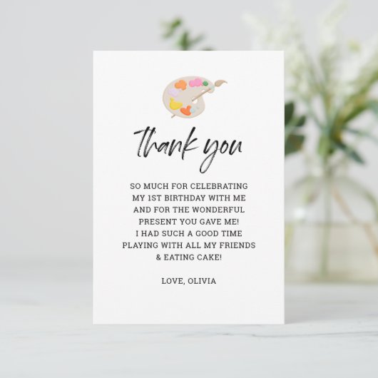 絵画のパーティーの最初の誕生日パーティー サンキューカード (スタンド正面)