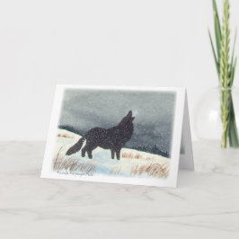 絵画の中の雪によって塵を払われるオオカミ シーズンカード