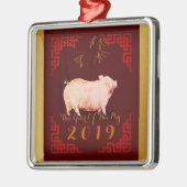 絵画の竹中国の枠ぶた2019年Square メタルオーナメント (左)