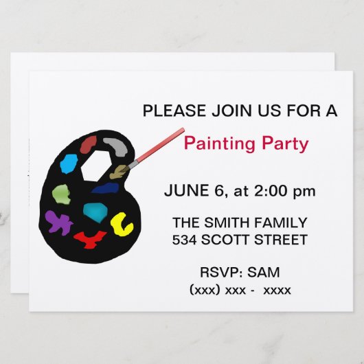 絵画の芸術のパーティの招待状 招待状 (正面/裏面)