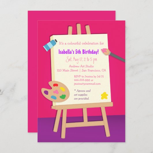 絵画の芸術の子供の誕生日のパーティー 招待状 (正面/裏面)