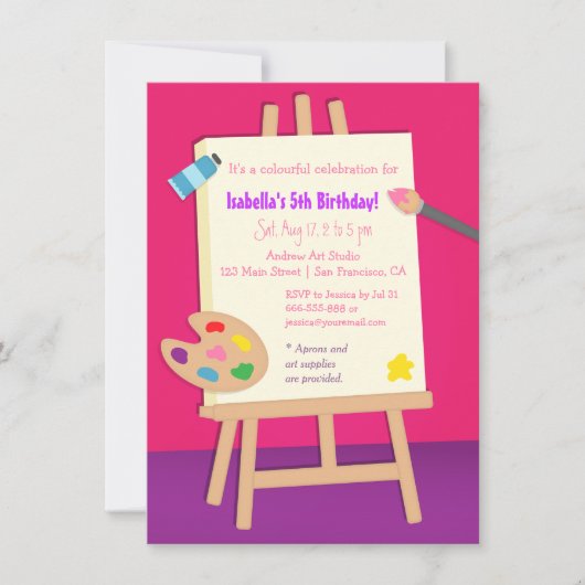 絵画の芸術の子供の誕生日のパーティー 招待状 (正面)