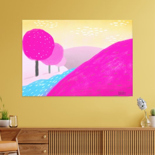 絵画の鮮やかなピンクのヒルズ川オリジナルアート キャンバスプリント (インサイチュ (リビング))