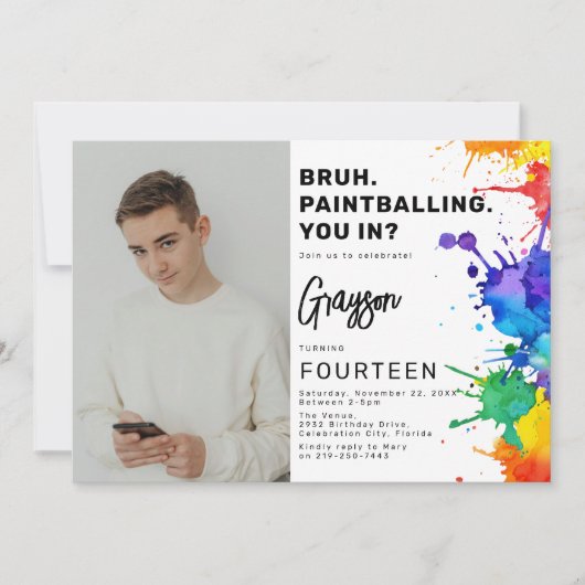 絵画写真の誕生日パーティーへの招待 招待状 (正面)