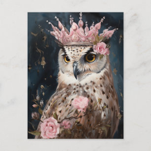 絵画冠とピンクのバラを持つフクロウの ポストカード