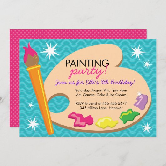 絵画及び芸術のバースデーパーティ招待状 招待状 (正面/裏面)