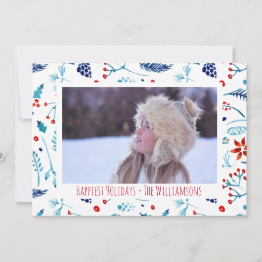 絵画的な水彩画のBotanicalsの休日の写真 シーズンカード (正面)