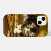 絵筆と戯れる子猫 iPhoneケース (裏面横)