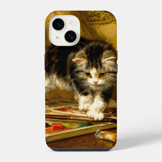 絵筆と戯れる子猫 iPhoneケース (裏面)