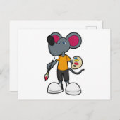 絵筆と絵の具を持つ画家ネズミ ポストカード (正面/裏面)