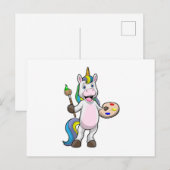 絵筆と色でペイントするユニコーン ポストカード (正面/裏面)