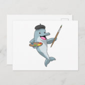 絵筆と色彩を持つ画家としてのイルカ ポストカード (正面/裏面)