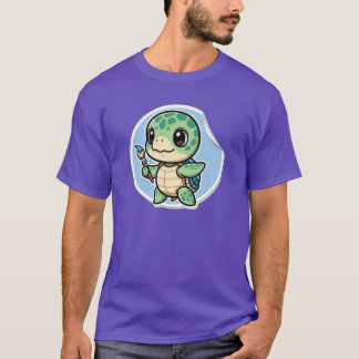 絵筆を持つかわいいウミガメ カワイイ アーティスト 動物 Tシャツ