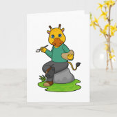 絵筆を持つ画家としてのキリン カード (黄色い花)