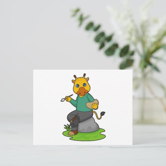 絵筆を持つ画家としてのキリン ポストカード (スタンド正面)