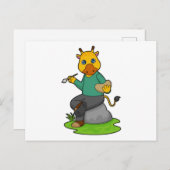 絵筆を持つ画家としてのキリン ポストカード (正面/裏面)