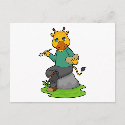 絵筆を持つ画家としてのキリン ポストカード (正面)