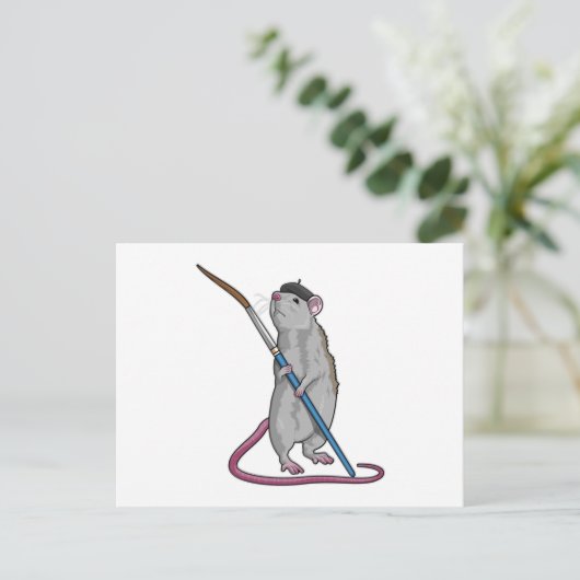 絵筆を持つ画家としてのネズミ ポストカード (スタンド正面)